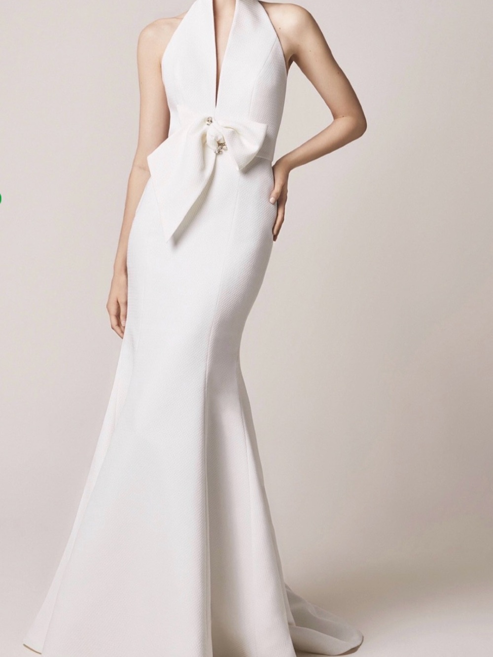 Jesus Peiro Made in Spain Elegant White Halter Mermaid Dress with Bow Detail